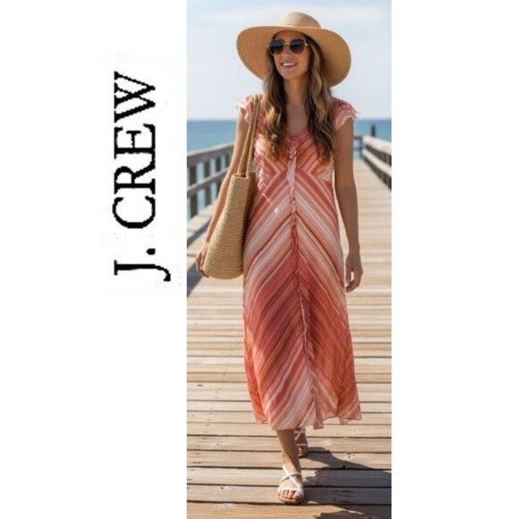 J.CREW, Boho cotton pink/peach coloured striped summer dress - Picture 1 of 14